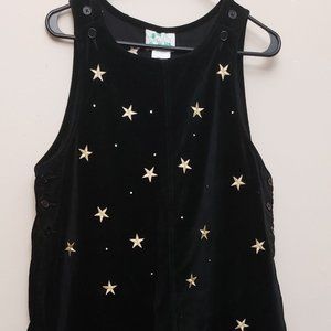 Quacker Factory Velvet Jumper Dress with Embroidered Gold Stars - NWT - L